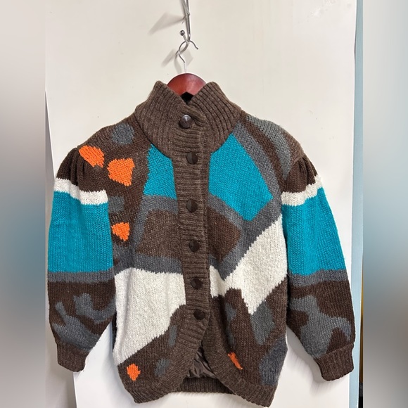 Vtg Chunky oversized cardigan multi colored abstract artsy - Picture 1 of 8
